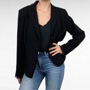 VINTAGE | Requirements | Black 4-Button Ruffled Trim Sophisticated Blazer Jacket